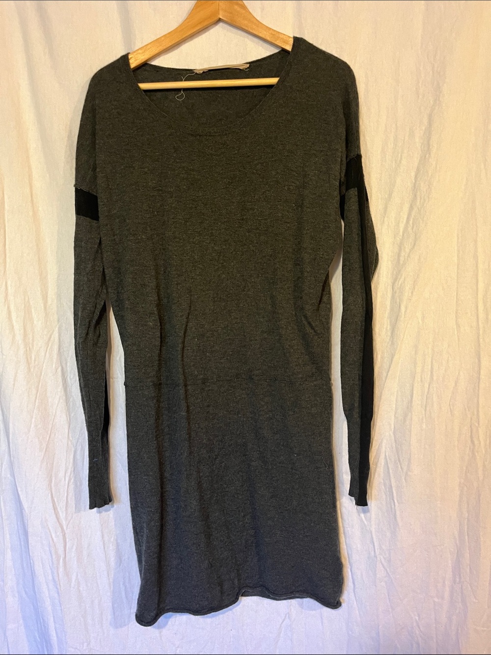Athleta Dark Gray Long Sleeve Knit Dress with Black Sleeve Detail